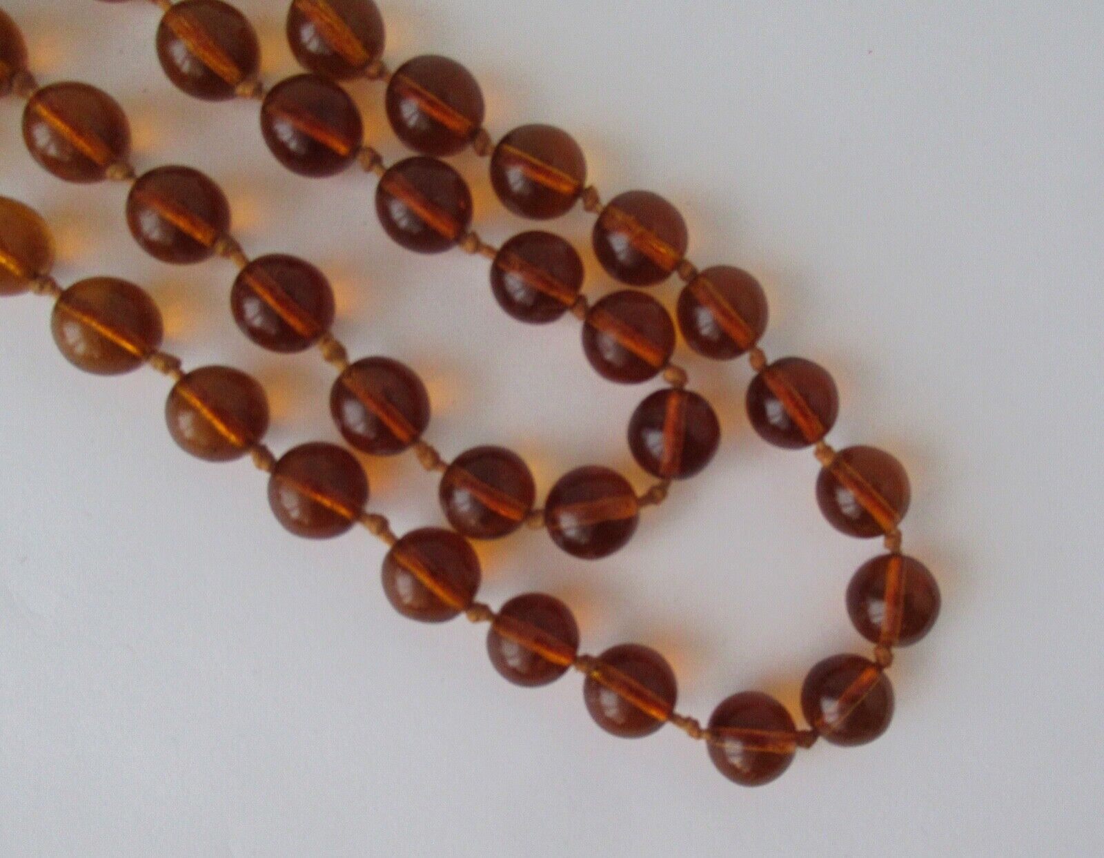 Antique Amber Color Glass Necklace 45" Long Circa 1900's