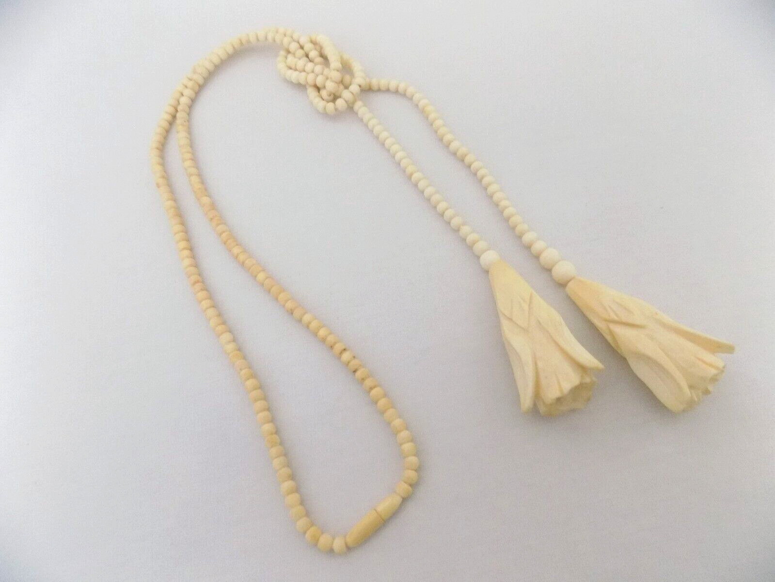 Antique Early 1900s Bead & Flower Lariat Style Necklace W/Barrel Clasp