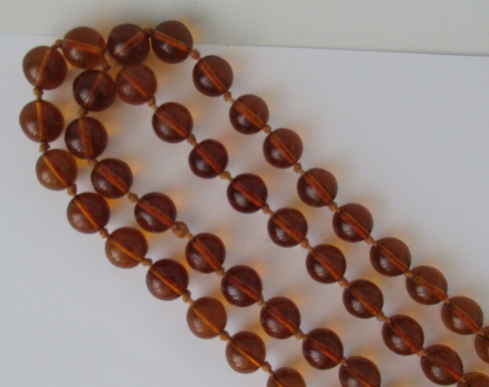 Antique Amber Color Glass Necklace 45" Long Circa 1900's