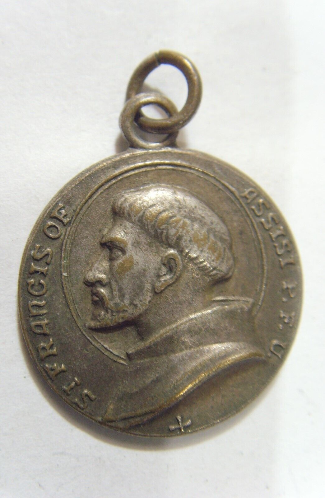 scarce 1800s Antiqu catholic Saint Frances Anthony Guard religious pendant 53166