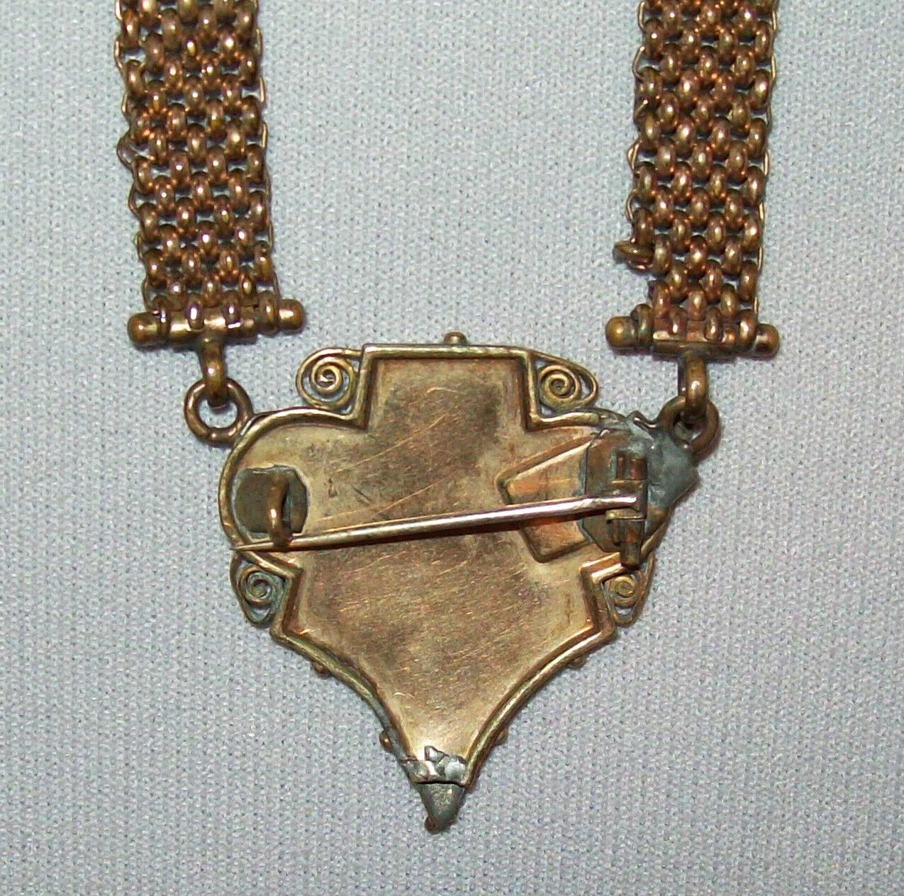 Old Antique Vtg Ca 1900s Long Woven Brass Victorian Pendant Necklace Beautiful