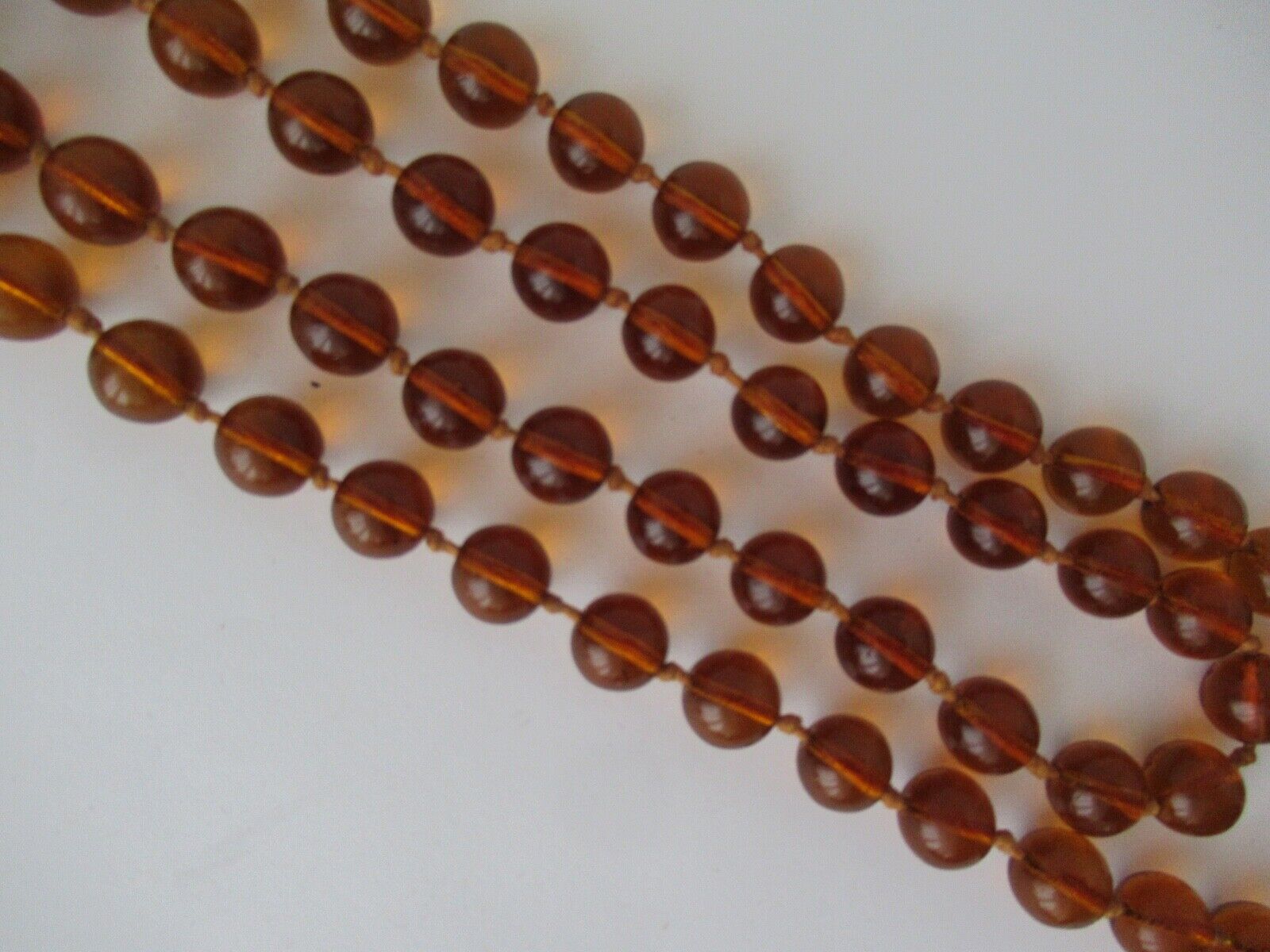 Antique Amber Color Glass Necklace 45" Long Circa 1900's