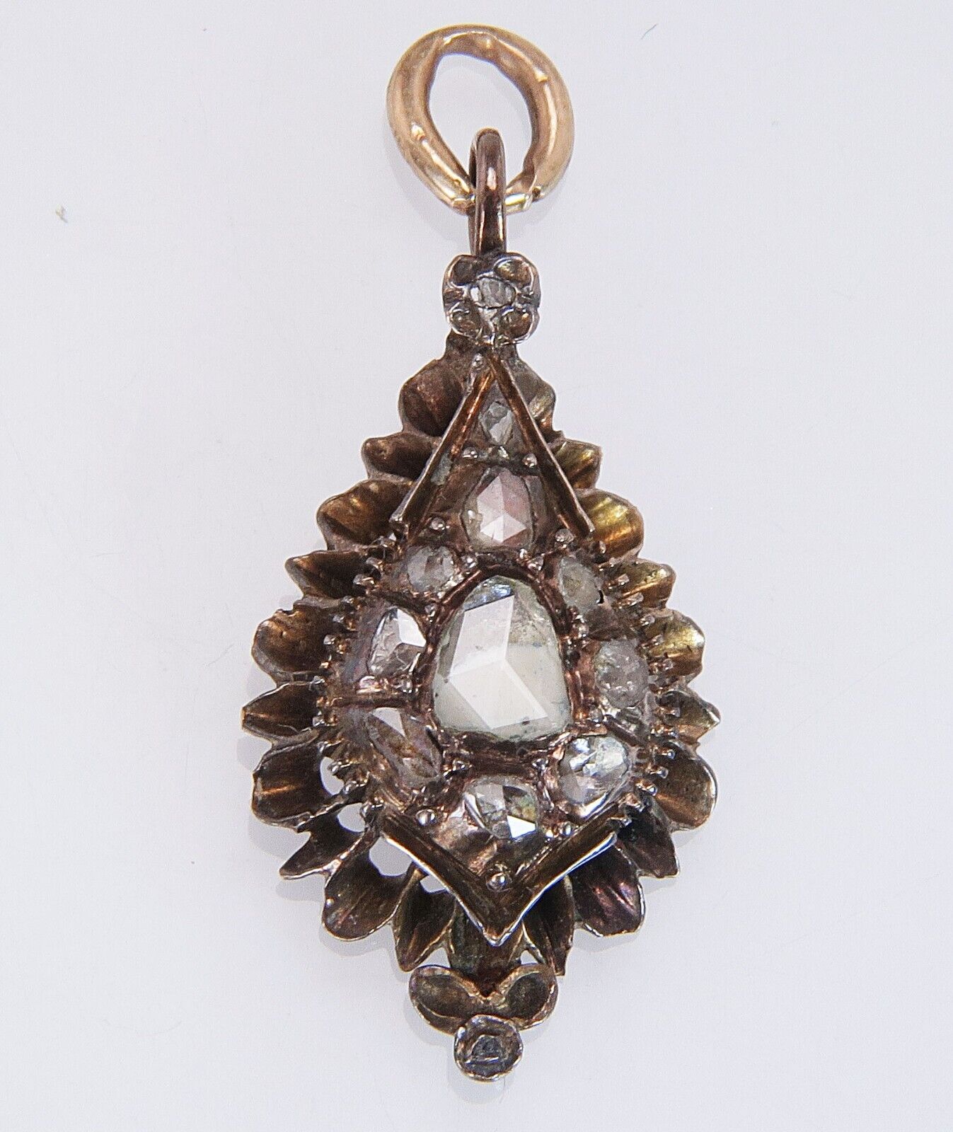 Antique Diamond Pendant Old Rose Cut Diamonds Original Early 1800's 10K Gold