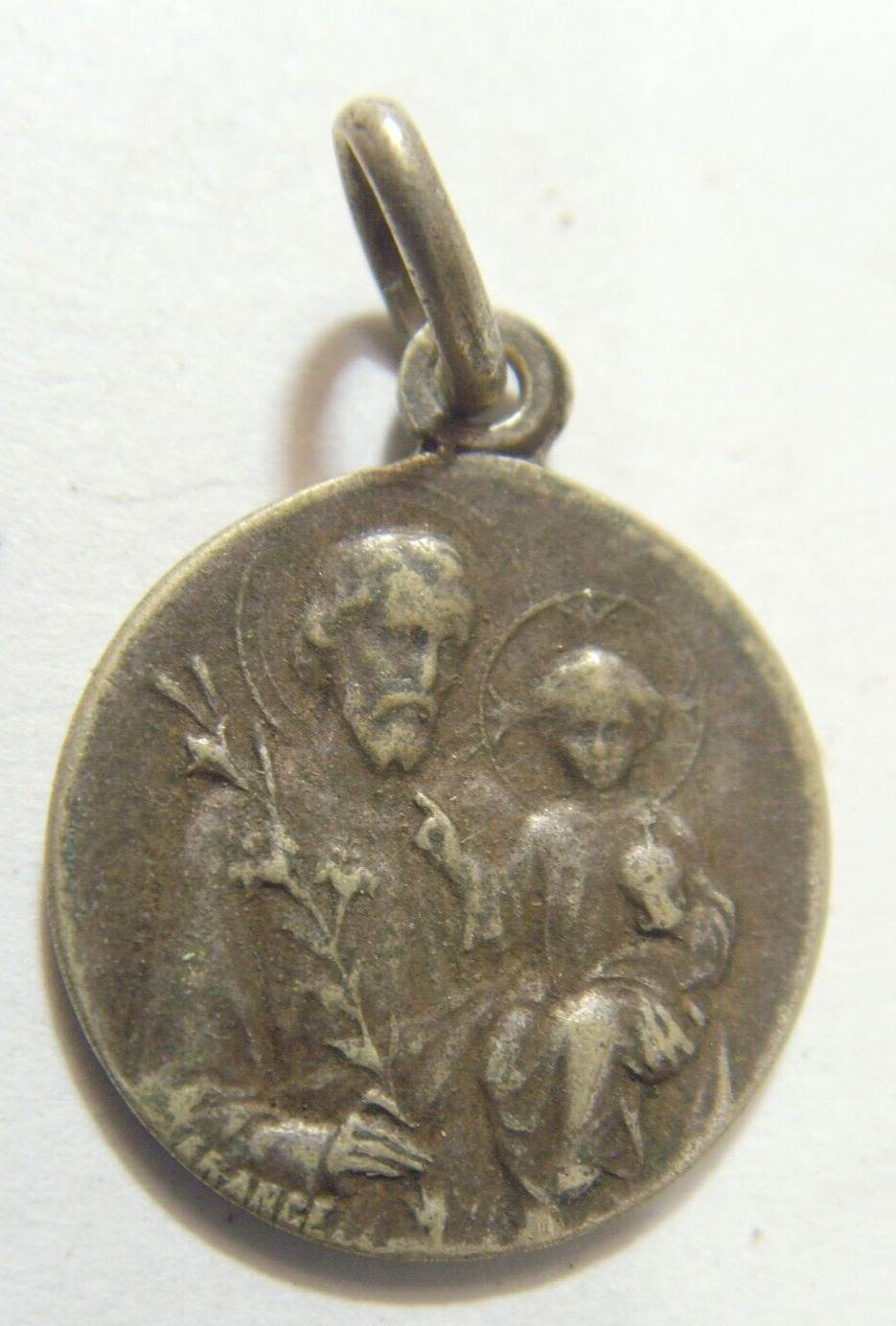 1800s Antique catholic Saint Joseph Guardian Angel religious pendant 53159