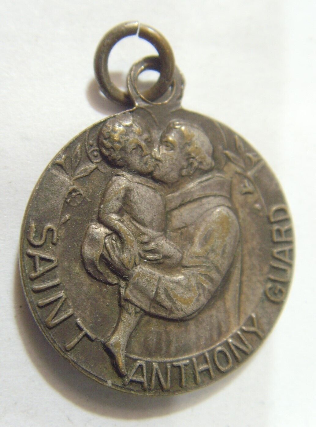 scarce 1800s Antiqu catholic Saint Frances Anthony Guard religious pendant 53166