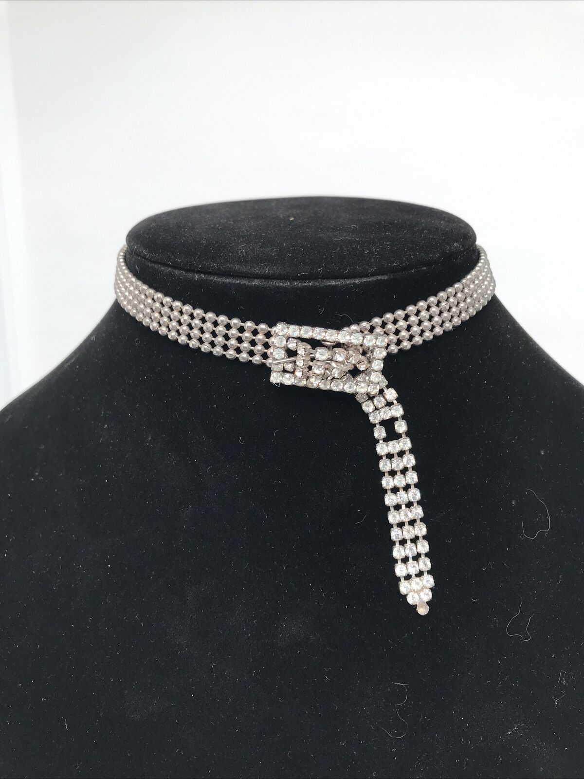 Early 1900'S Antique Belt Choker Necklace Rhinestone Tip