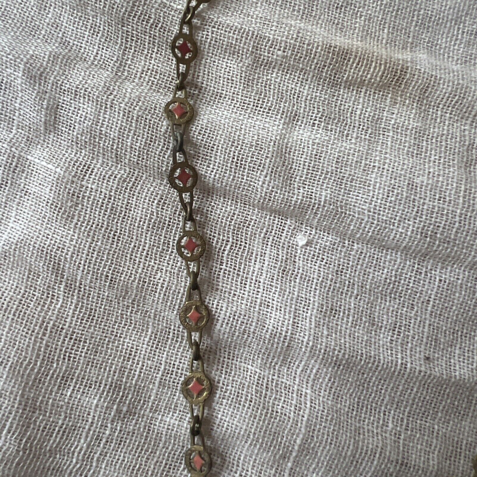 Antique Edwardian 1900s Brass & Pink Rhinestone Dangle Choker Necklace Vintage