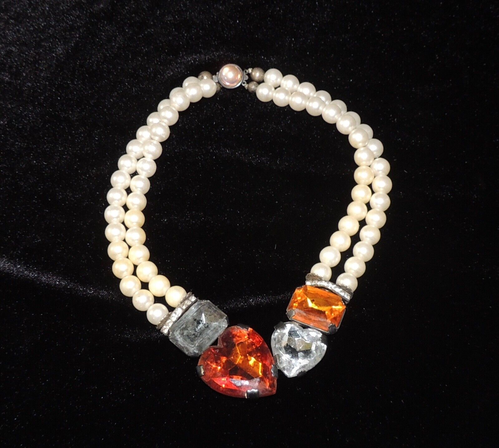 Stunning Antique early 1900's necklace MOP? with large glass