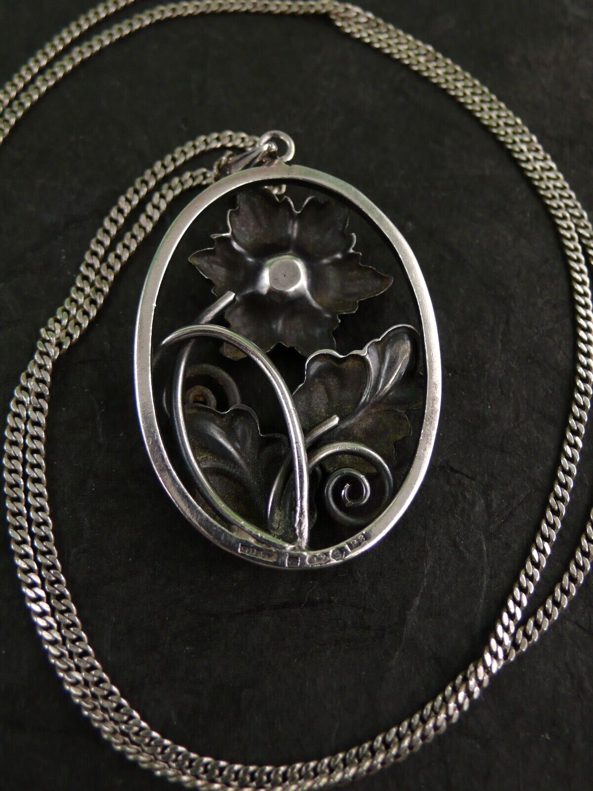 VINTAGE c. 1900's SCANDINAVIAN STERLING SILVER FLORAL PENDANTNECKLACE 11.3 Grams