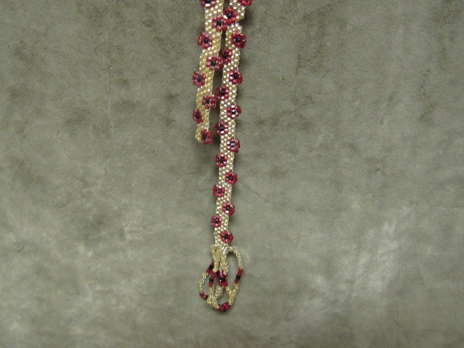 Circa 1900's Hand Made/Beaded Necklace/Belt Gold Ruby Black Glass Beads Flowers