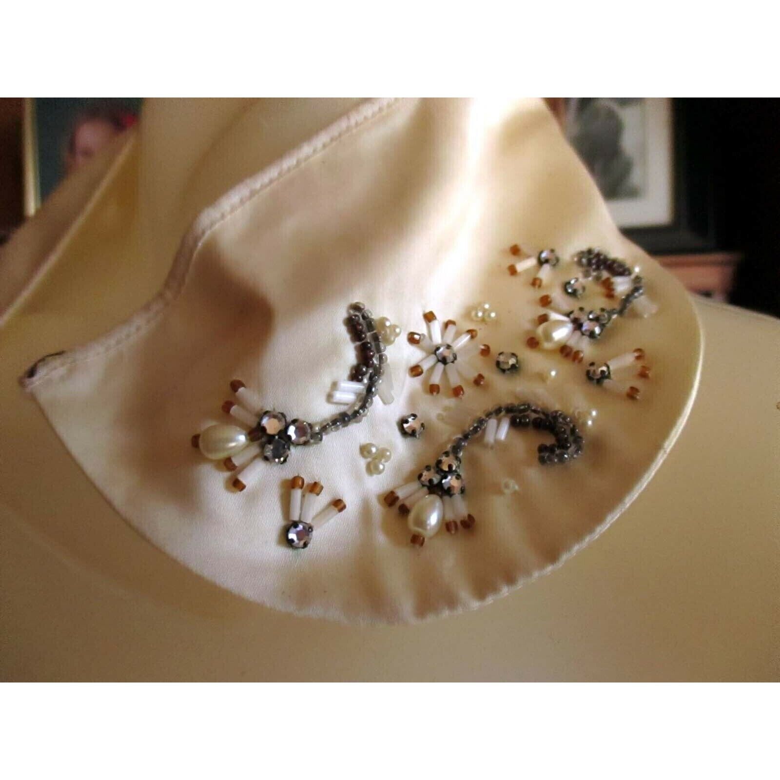 Antique 1900s Vintage Beaded Collar  ~ Pearl GLass Rhinestone Beads Choker ~