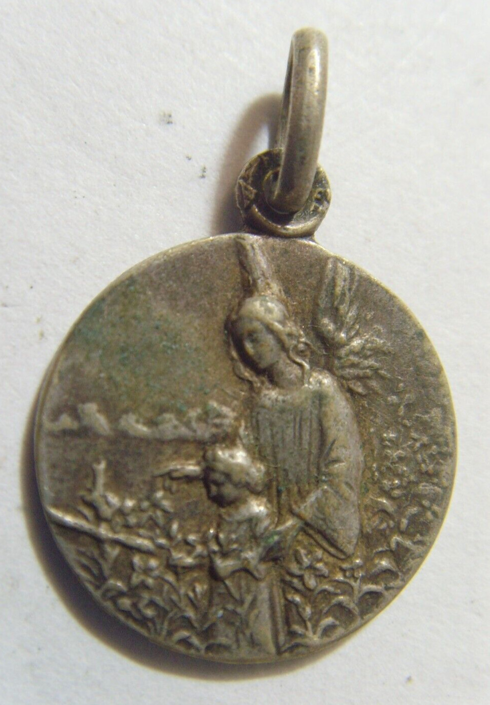1800s Antique catholic Saint Joseph Guardian Angel religious pendant 53159