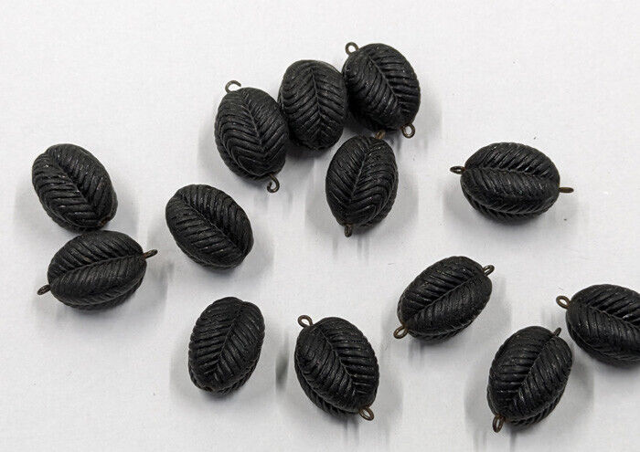 Antique 1800s Jet Black Glass Mourning Necklace Beads 13 Piece 3/4" Each Matte
