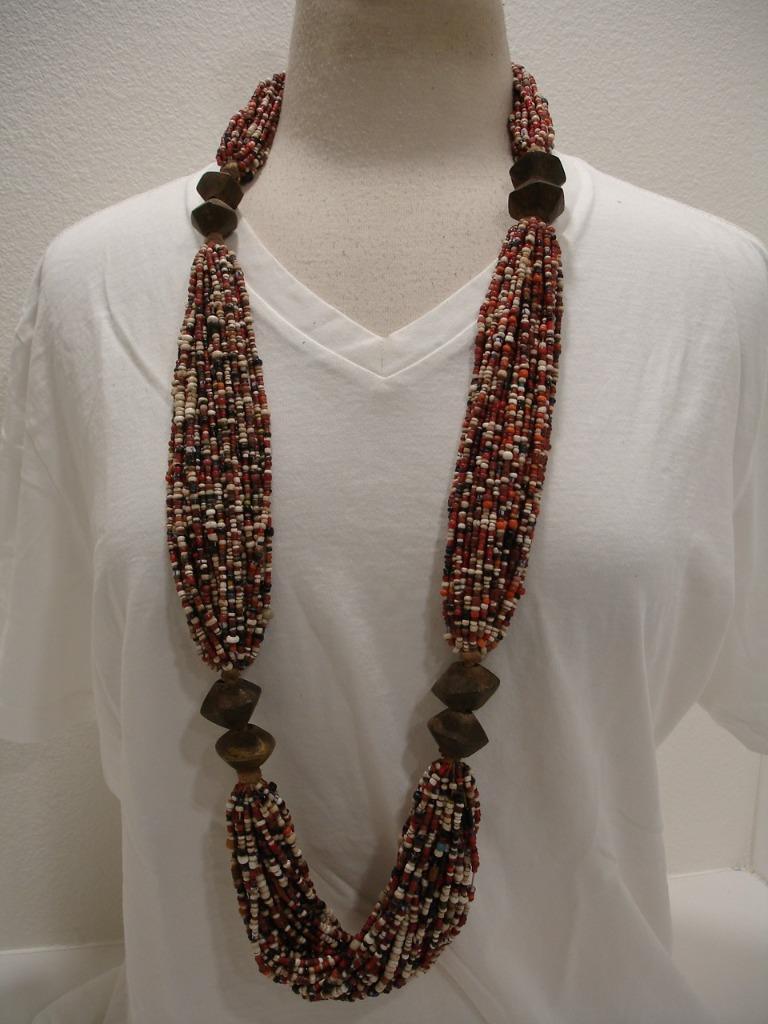 India Burma Myanmar Konyak Naga People's Glass Seed Beaded Necklace Early 1900's
