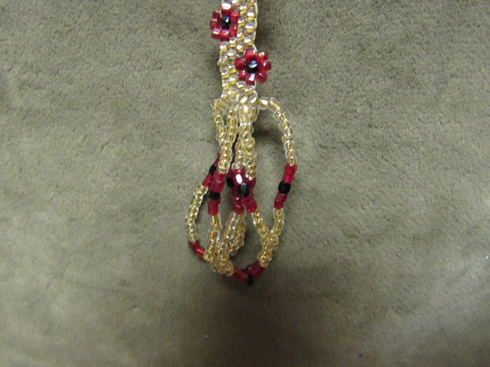 Circa 1900's Hand Made/Beaded Necklace/Belt Gold Ruby Black Glass Beads Flowers