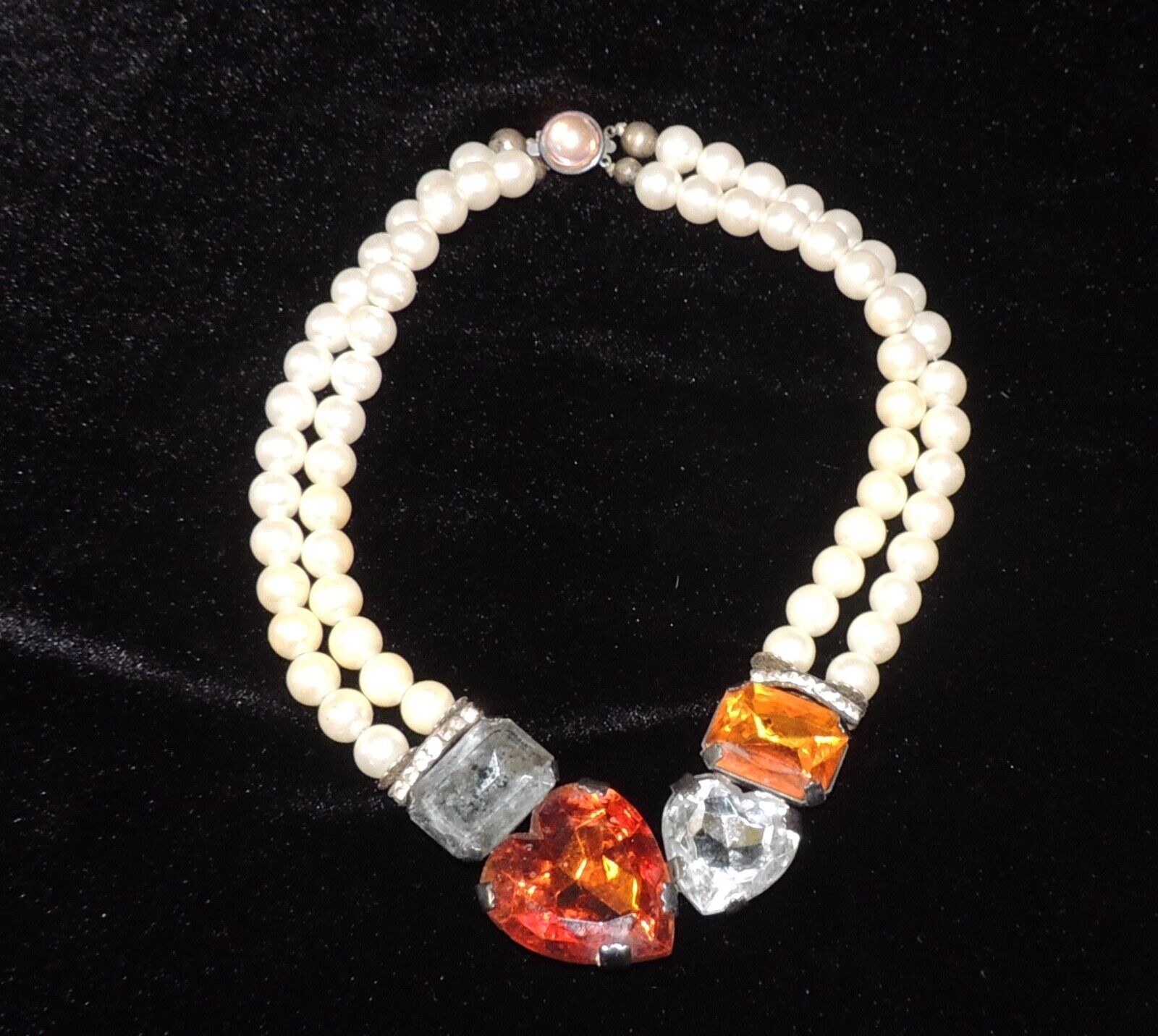 Stunning Antique early 1900's necklace MOP? with large glass