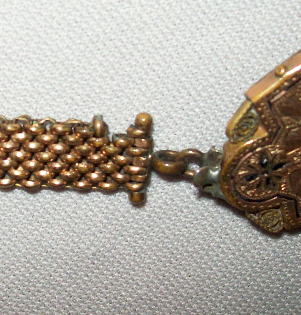Old Antique Vtg Ca 1900s Long Woven Brass Victorian Pendant Necklace Beautiful
