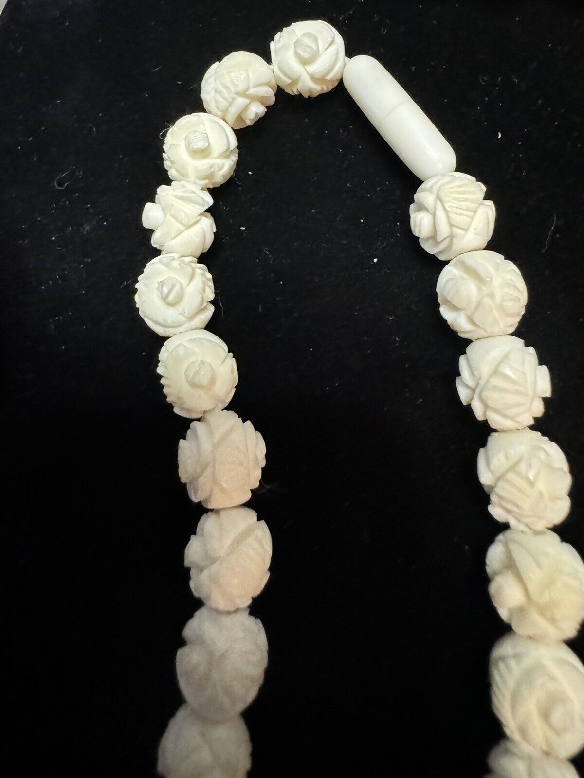 RARE Antique HandCarved Necklace/bracelet Earl 1900s Graduated Bead Floral 16”