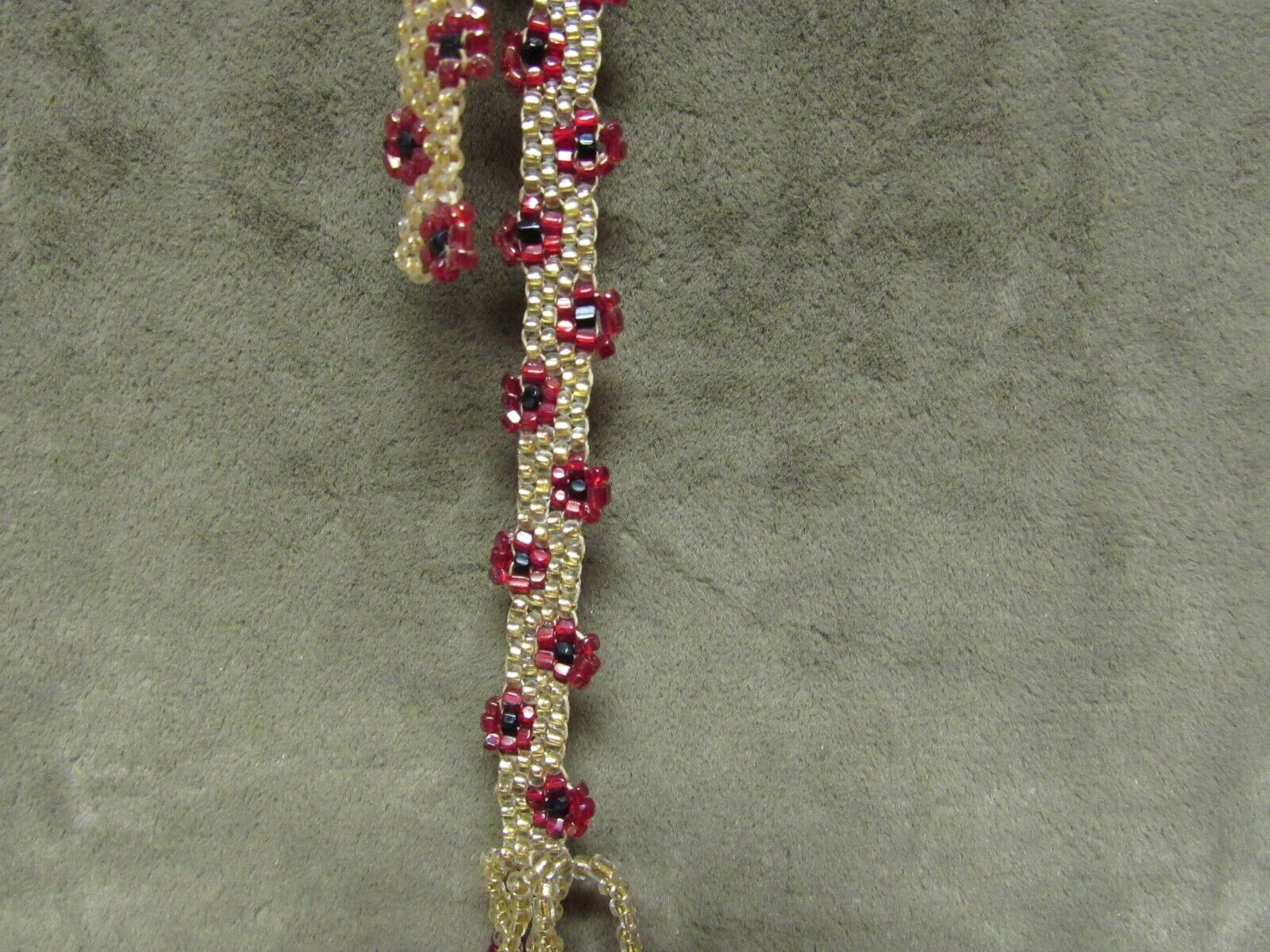 Circa 1900's Hand Made/Beaded Necklace/Belt Gold Ruby Black Glass Beads Flowers
