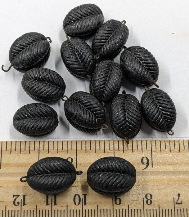 Antique 1800s Jet Black Glass Mourning Necklace Beads 13 Piece 3/4" Each Matte