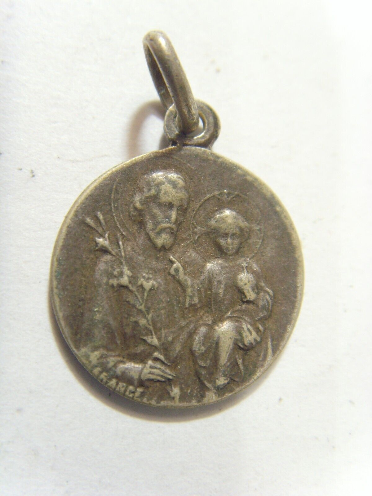 1800s Antique catholic Saint Joseph Guardian Angel religious pendant 53159