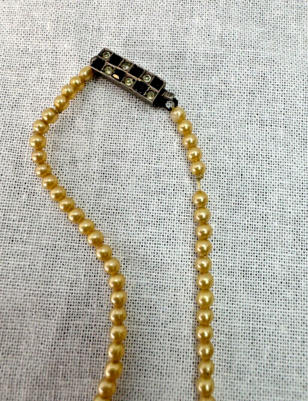 Vintage Early 1900's Faux Pearl Choker Necklace With Rhinestone Clasp