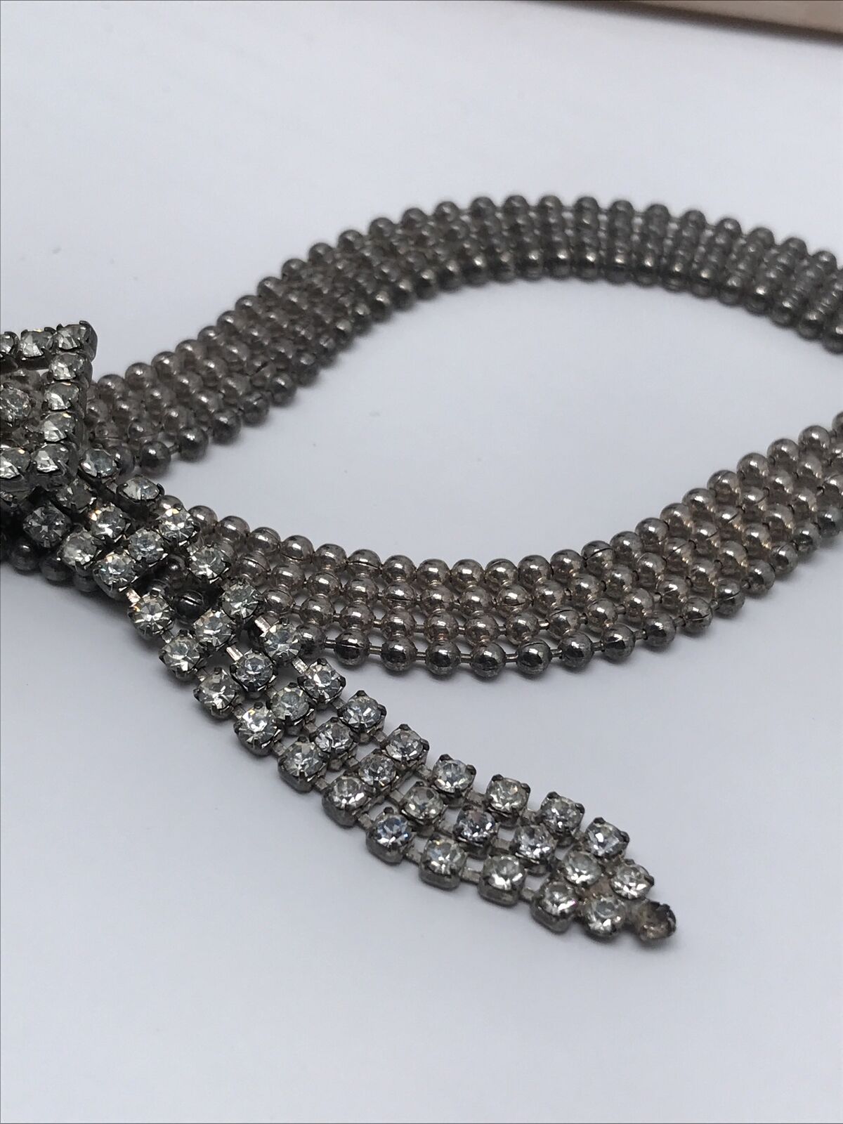 Early 1900'S Antique Belt Choker Necklace Rhinestone Tip