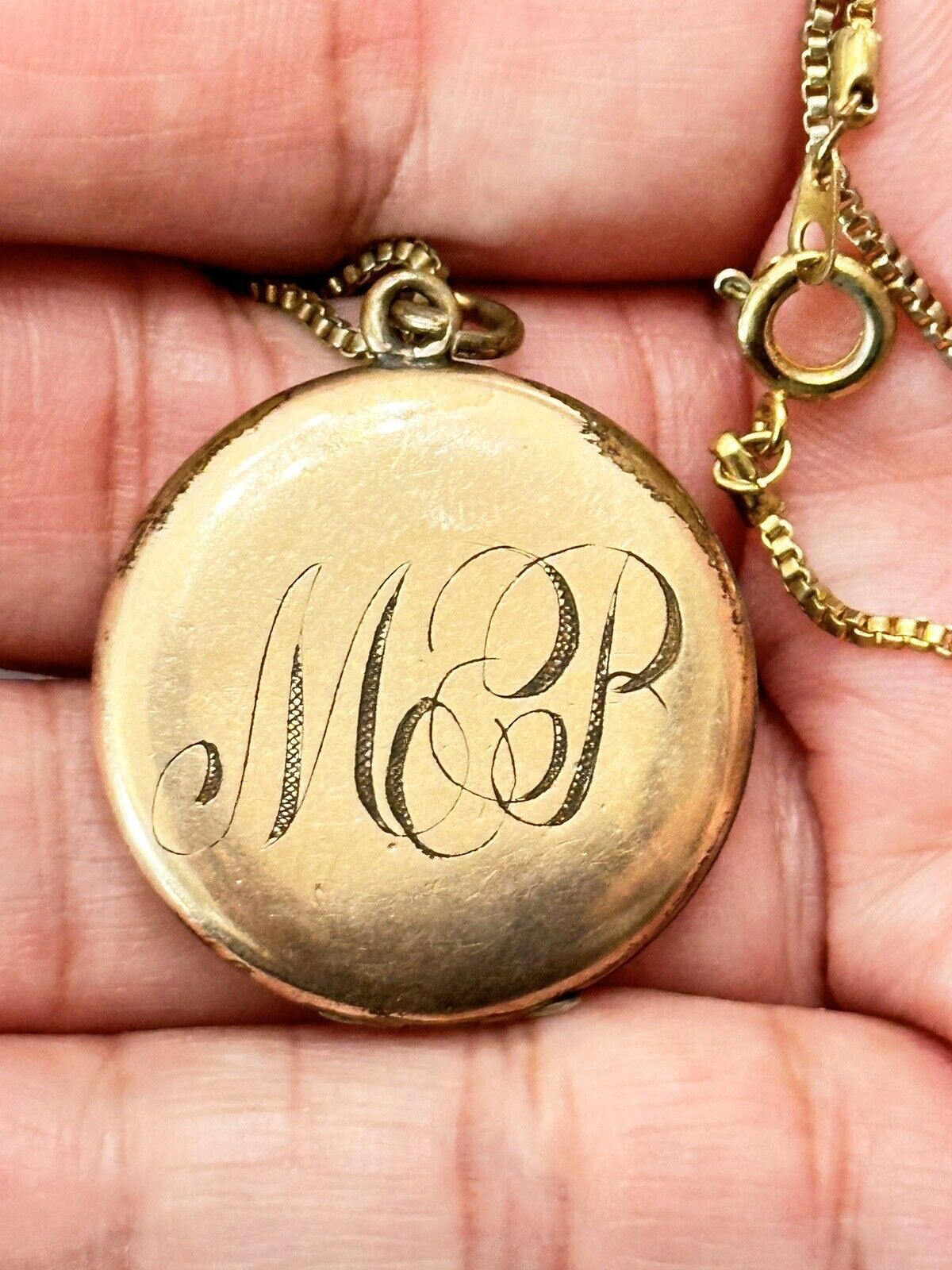 VTG Early 1900s Antique Jewelry Locket Pendant Necklace Monogrammed Photo 1813 R