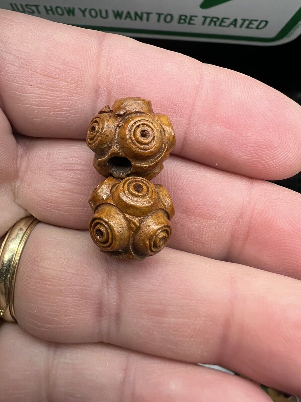One pair 1800’s French wooden beads closely sized 15–16 mm collectible artisans