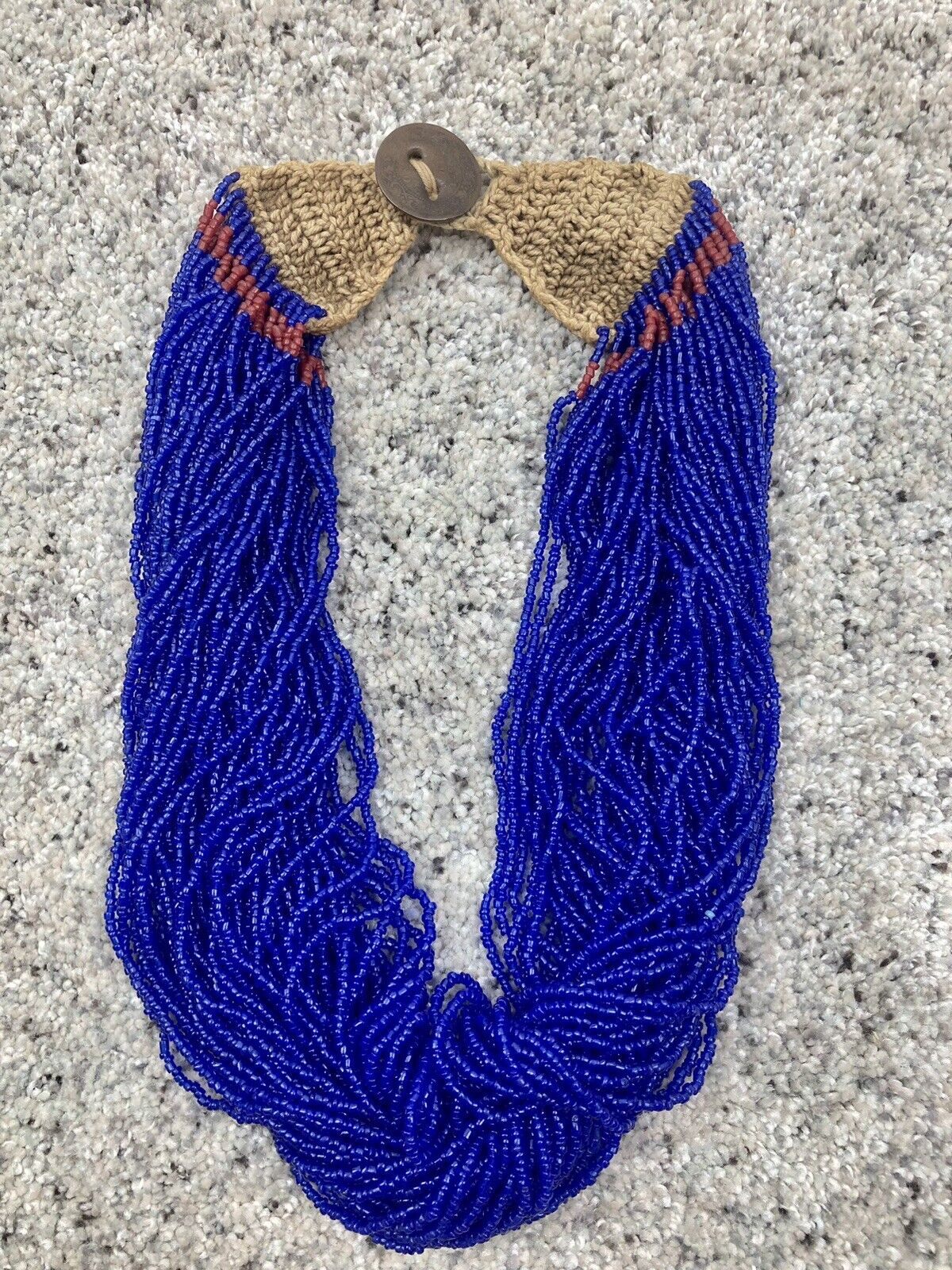 Antique Vintage 1900s Authentic Konyak Naga Cobalt Blue Glass Bead Necklace