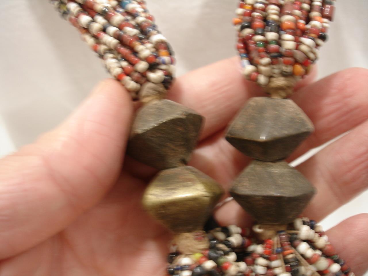 India Burma Myanmar Konyak Naga People's Glass Seed Beaded Necklace Early 1900's