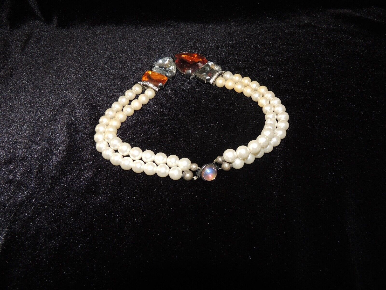 Stunning Antique early 1900's necklace MOP? with large glass