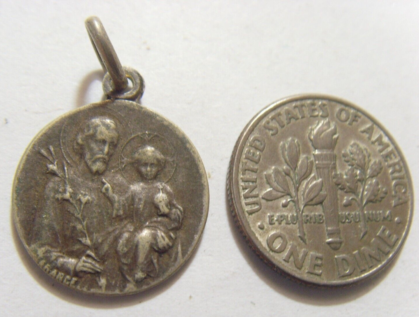 1800s Antique catholic Saint Joseph Guardian Angel religious pendant 53159