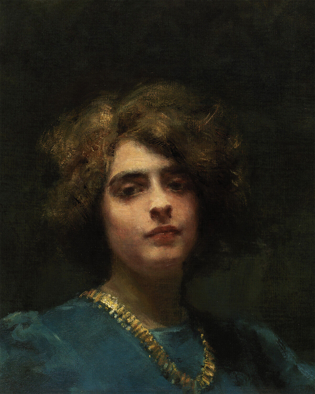 1800s Lady with a Gold Necklace Painting Giclee Print on Fine Art Paper