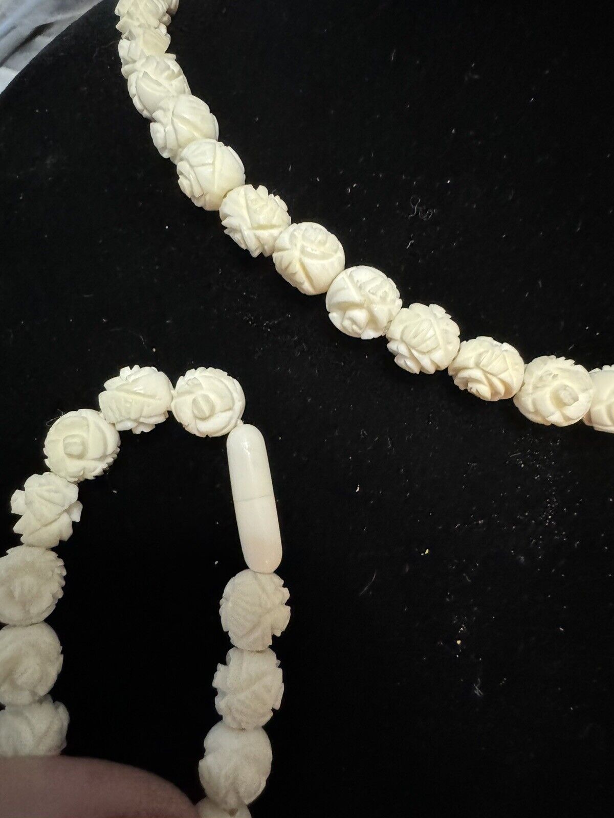 RARE Antique HandCarved Necklace/bracelet Earl 1900s Graduated Bead Floral 16”