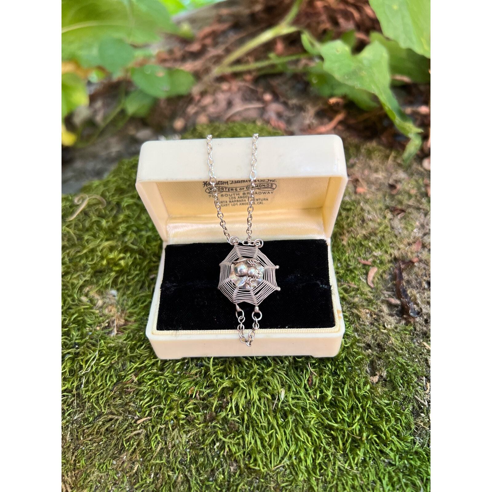 Antique Spider on Web Necklace sterling silver gothic early 1900s