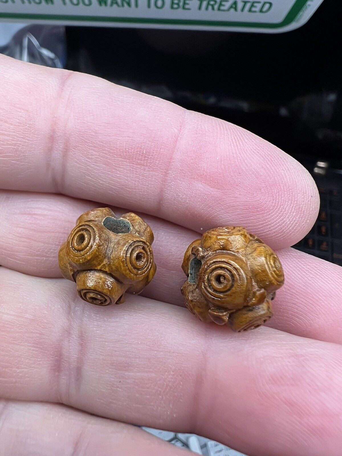 One pair 1800’s French wooden beads closely sized 15–16 mm collectible artisans