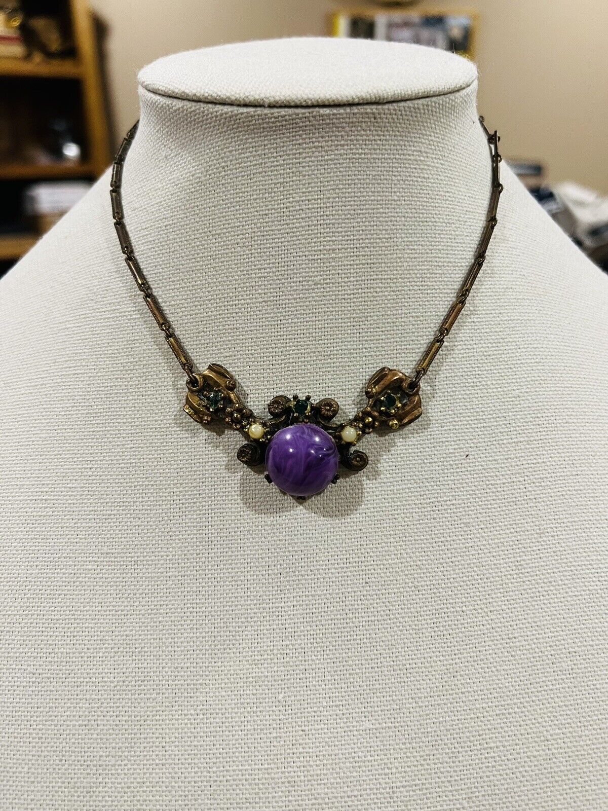 VTG Brass 1800's necklace earrings set Costume Jewelry Estate Find Art Nouveau