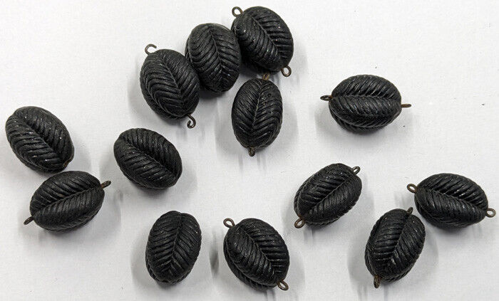 Antique 1800s Jet Black Glass Mourning Necklace Beads 13 Piece 3/4" Each Matte