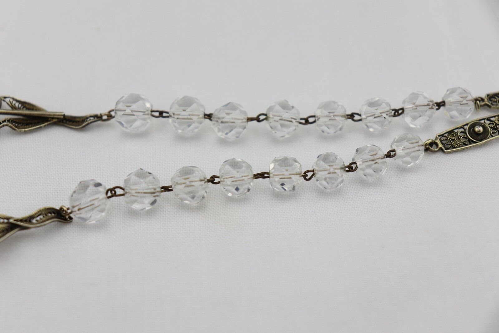 Early 1900's Vintage Gold Gilt Silver Filigree Rock Crystal NECKLACE 18"