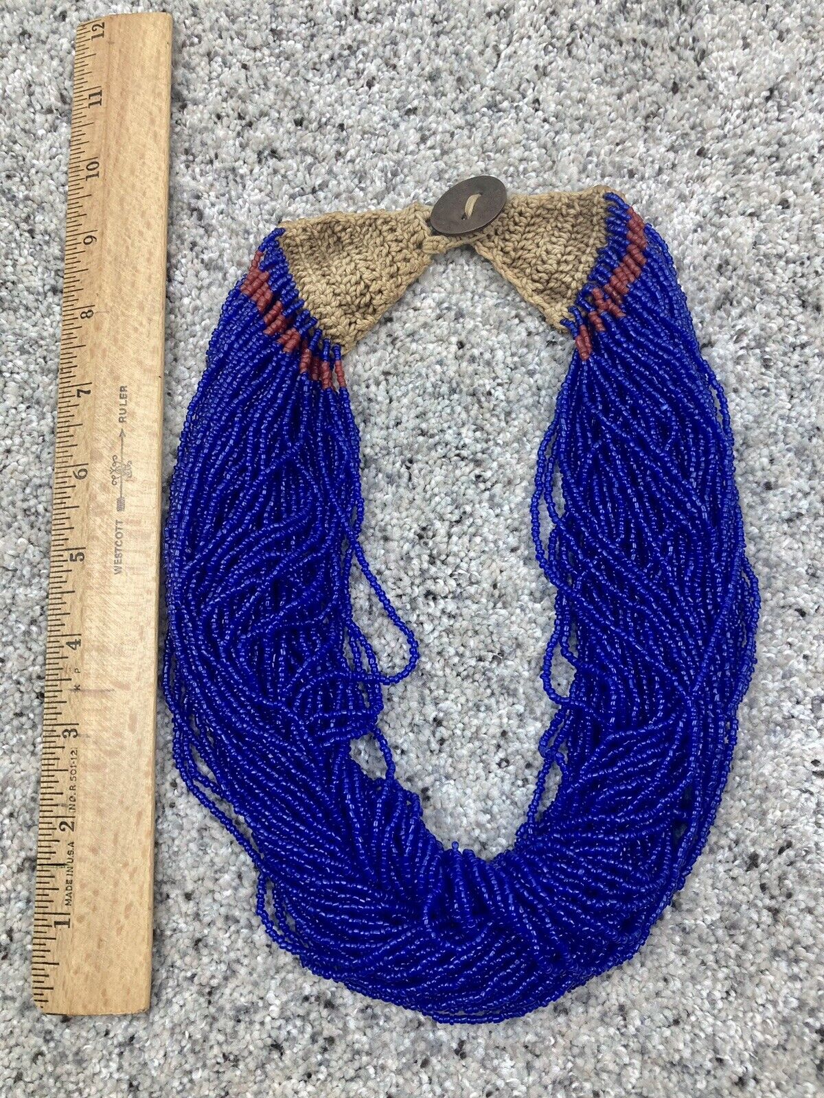 Antique Vintage 1900s Authentic Konyak Naga Cobalt Blue Glass Bead Necklace