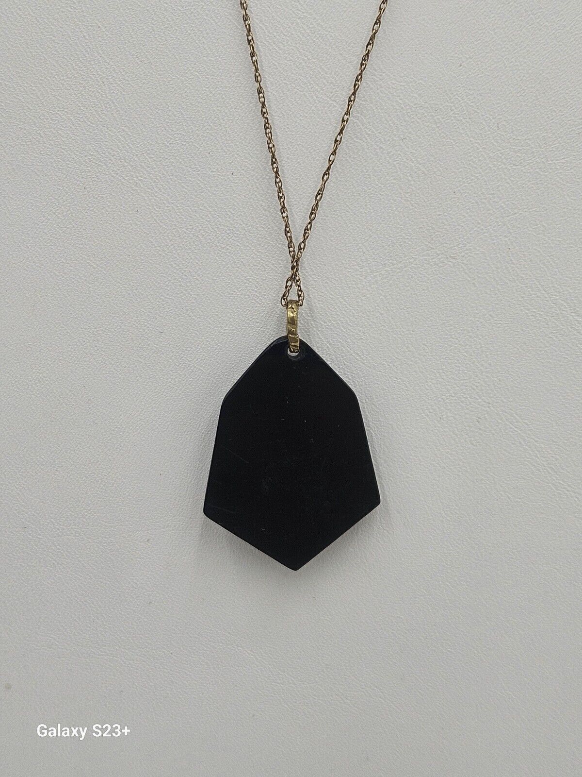 Antique C.1800's Mourning Necklace, Black Cameo Pendant+20"12k Goldf Chain 