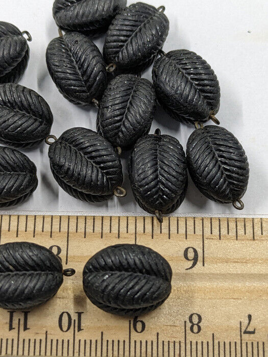 Antique 1800s Jet Black Glass Mourning Necklace Beads 13 Piece 3/4" Each Matte