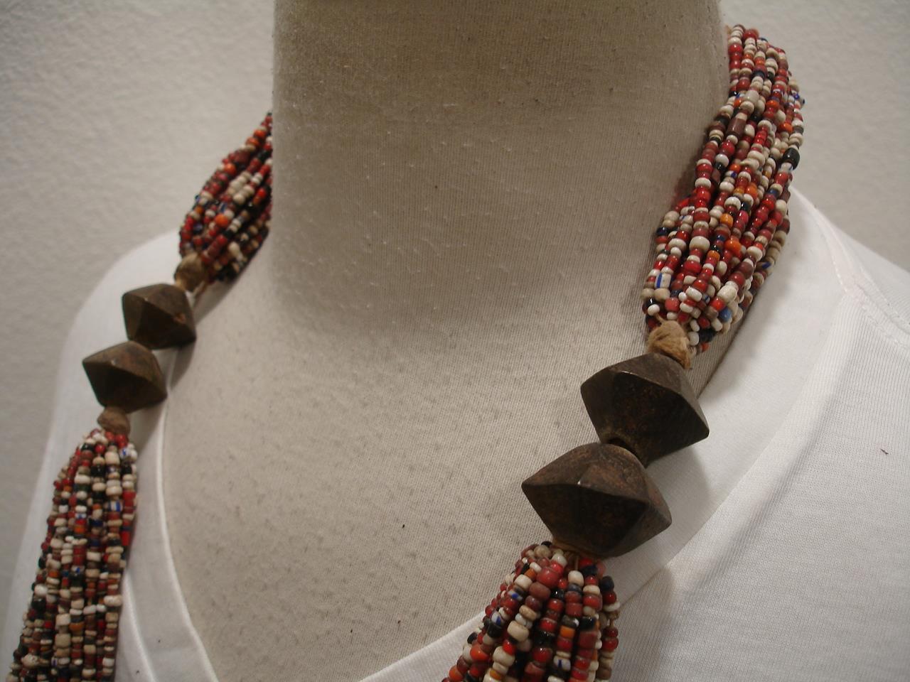 India Burma Myanmar Konyak Naga People's Glass Seed Beaded Necklace Early 1900's