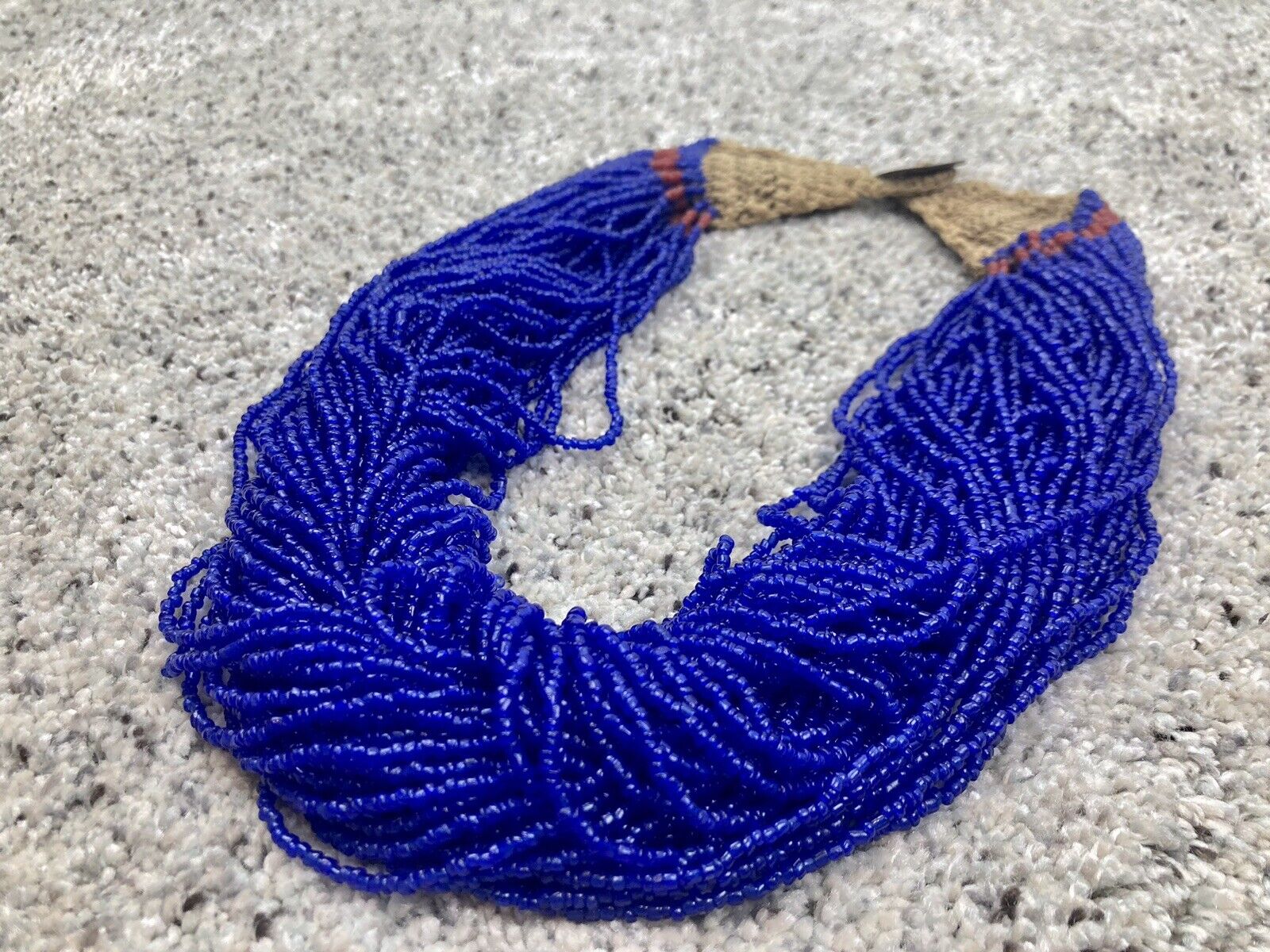 Antique Vintage 1900s Authentic Konyak Naga Cobalt Blue Glass Bead Necklace