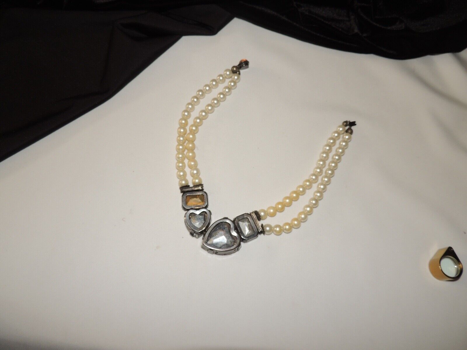Stunning Antique early 1900's necklace MOP? with large glass