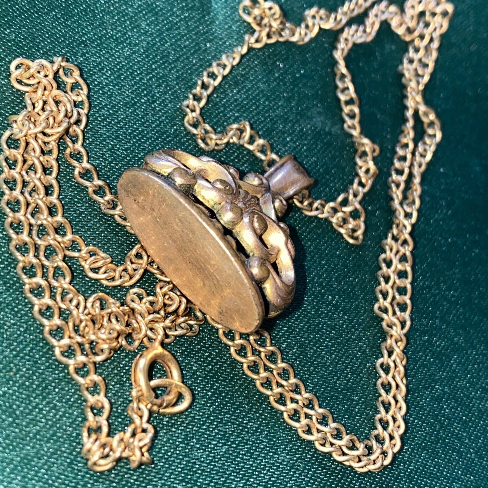 Crown Fob Pendant 1900s Edwardian Necklace Gold Tone Art Nouveau Antique