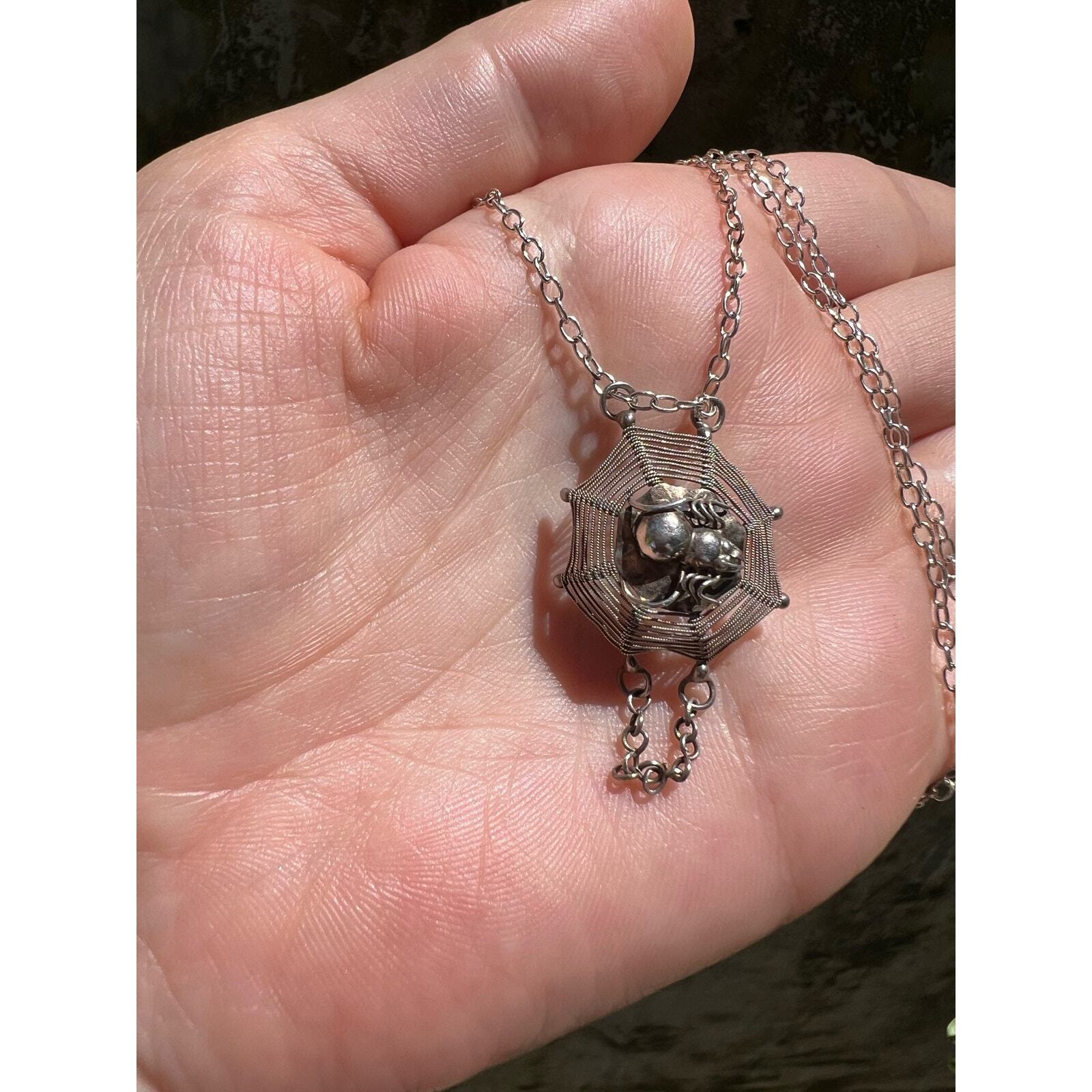 Antique Spider on Web Necklace sterling silver gothic early 1900s 