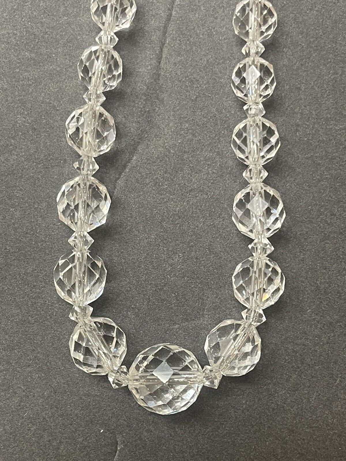 Antique Early 1900’s Cut Crystal Multi Faceted Bead Necklace 18.25”