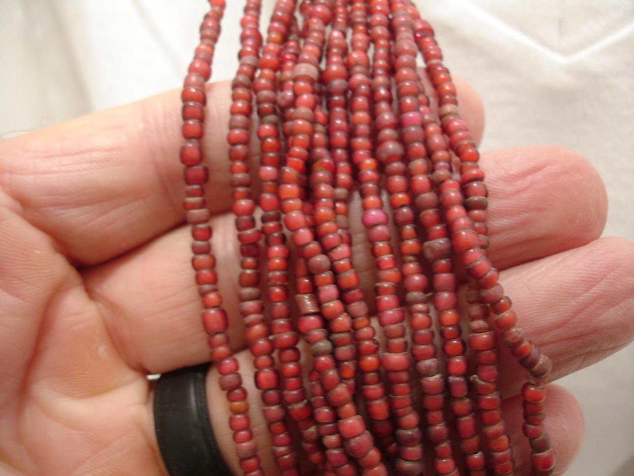 India Burma Myanmar Konyak Naga People's White Heart Beads Necklace Vtg 1900's